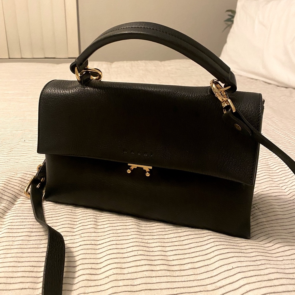 MARNI Trunk Style Crossbody Satchel Black Grained Leather